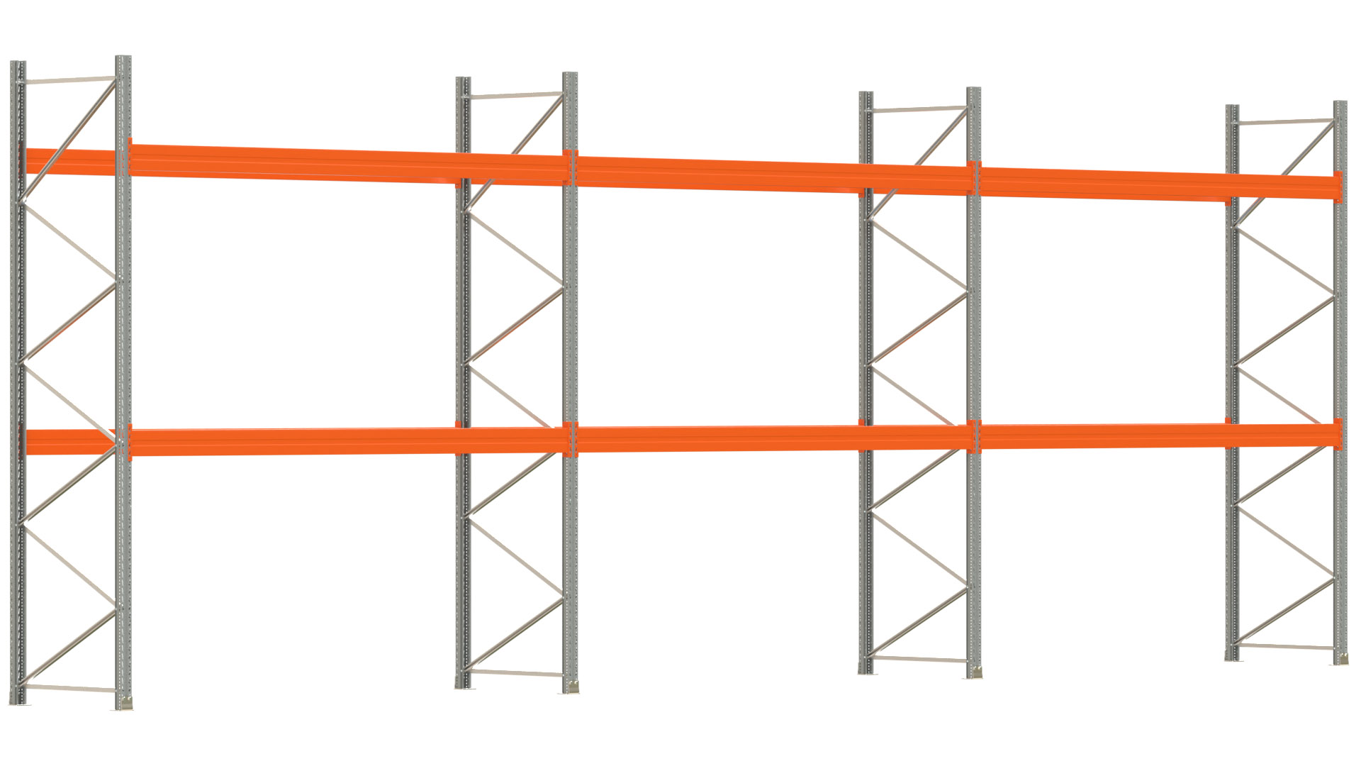 Palettenregal ARTUS - Breite 1114 cm - Höhe 400 cm - Tiefe 110 cm - 2 Träger-Ebenen - max. Fachlast 4000 kg - 36 Palettenstellplätze