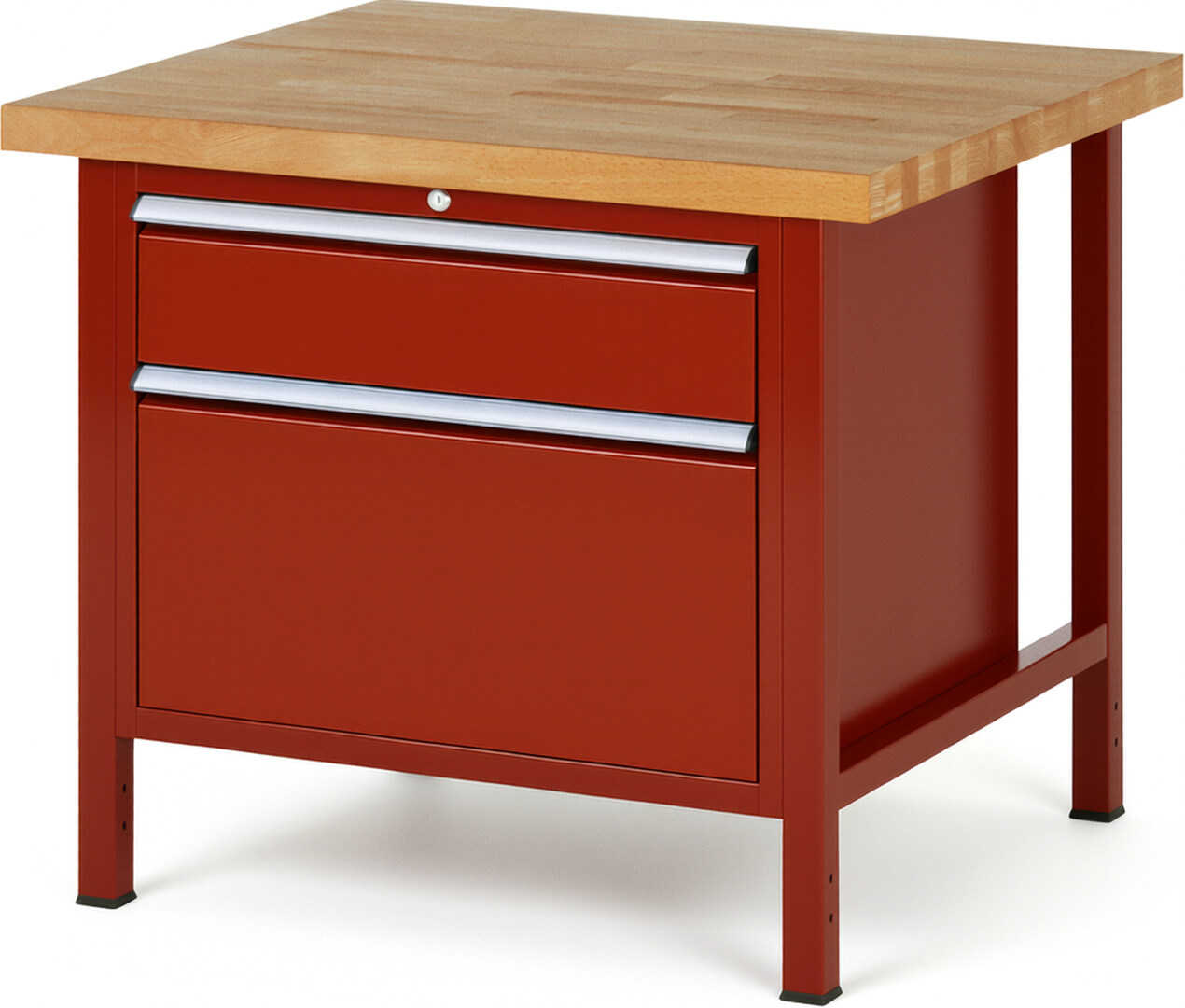 Werkbank Modell 8256 rot, BxTxH 1000x900x840-1040 mm,  Buche-Massiv Arbeitsplatte 40 mm,  2 Schubladen mit  Auszug 90 %