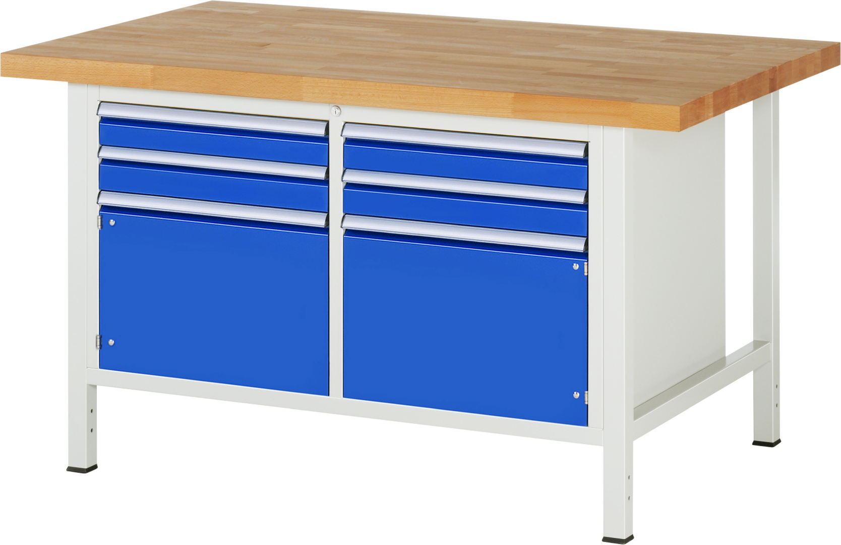 Werkbank Modell 8469,  BxTxH 1500x900x840 mm,  Buche-Massiv Arbeitsplatte 40 mm,  4 Schubladen mit  Auszug 90 %