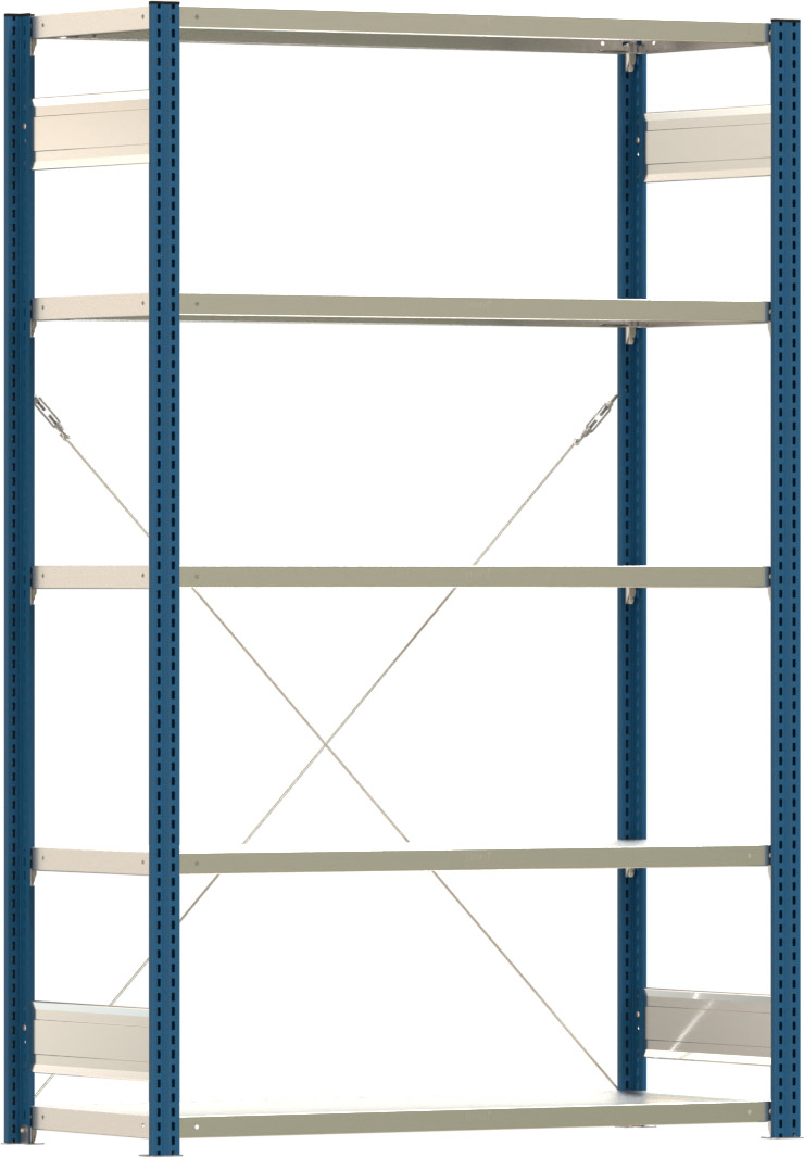 Fachbodenregal BERT - Breite: 128,5 cm - Tiefe: 50 cm - Höhe: 200 cm - 5 Böden - Grundregal