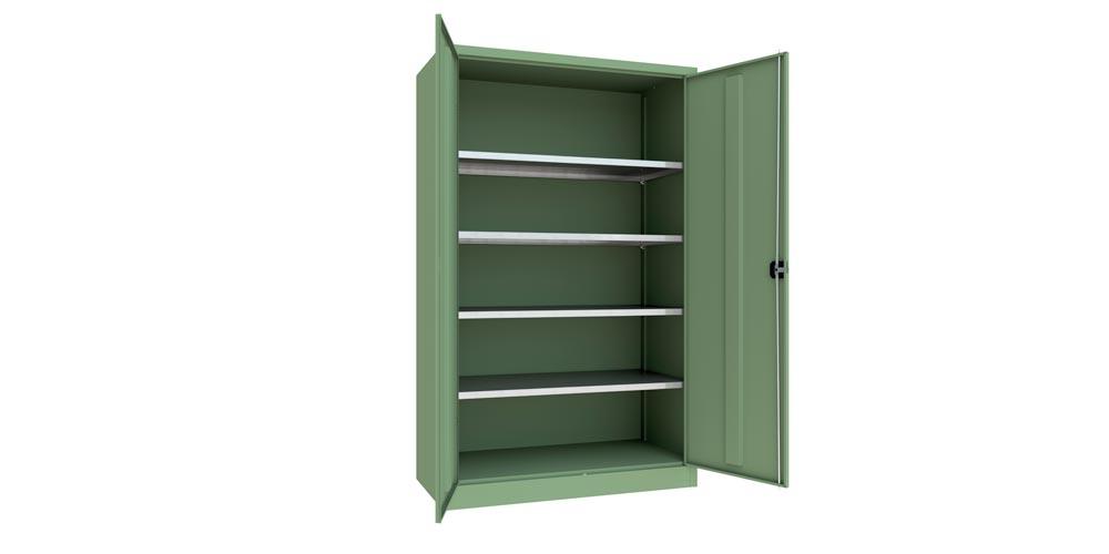 Flügeltürenschrank - Vollblechtüren - 1.950x1.200x600 mm (HxBxT) - 4 Einlegeböden verzinkt - Zylinderschloss - resedagrün