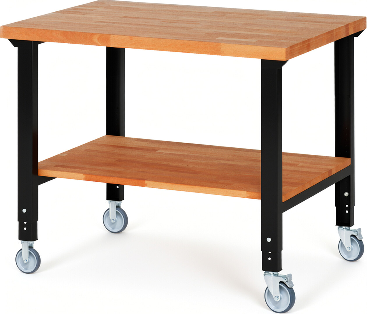 RAU Werkbank schwarz - Breite 125 cm - Tiefe 90 cm - Höhe 100 cm - Buche-Massiv Arbeitsplatte 40 mm