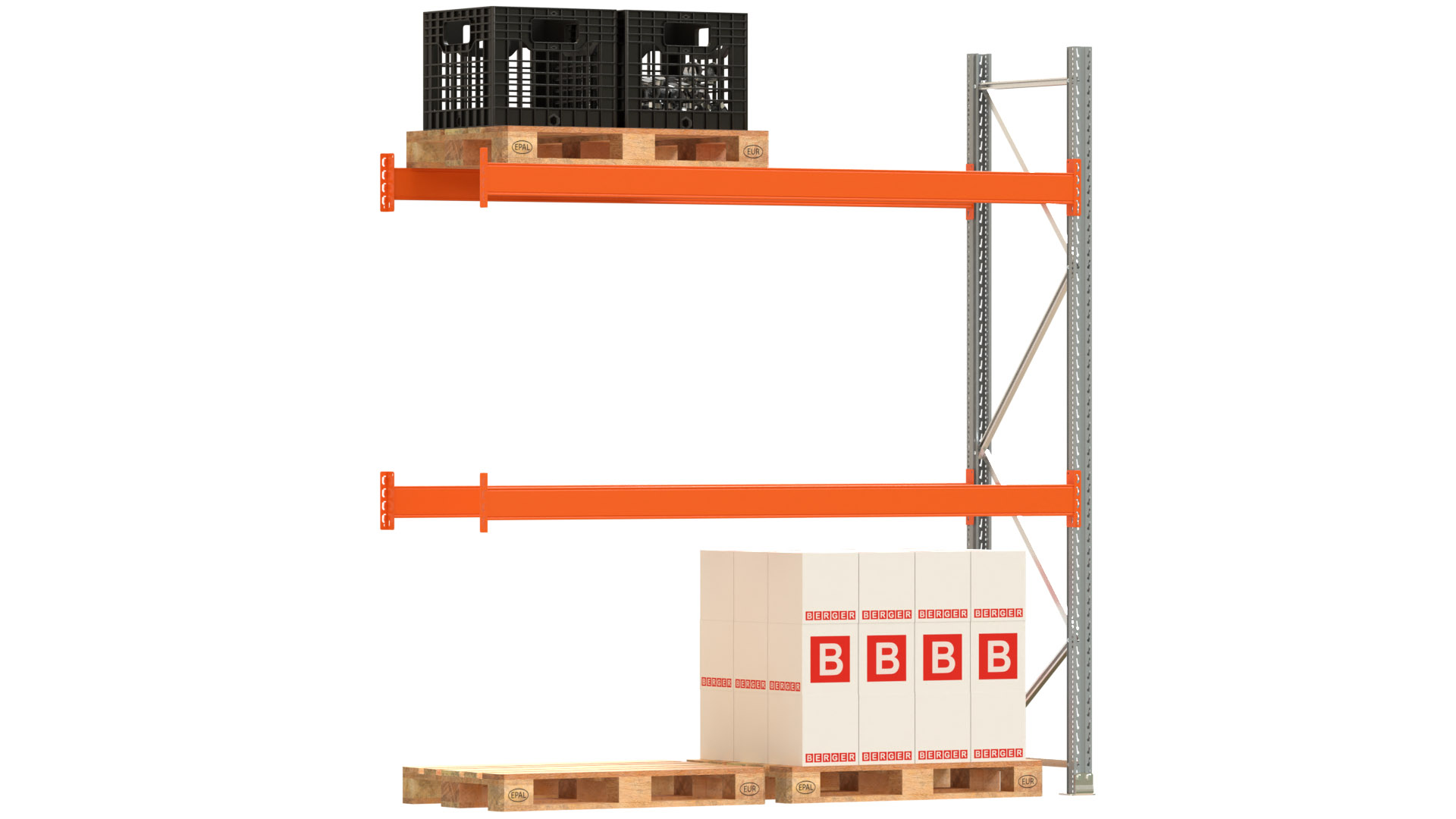 Palettenregal ARTUS - Anbaufeld - Breite 278,5 cm - Höhe 300 cm - Tiefe 80 cm - 2 Träger Ebenen
