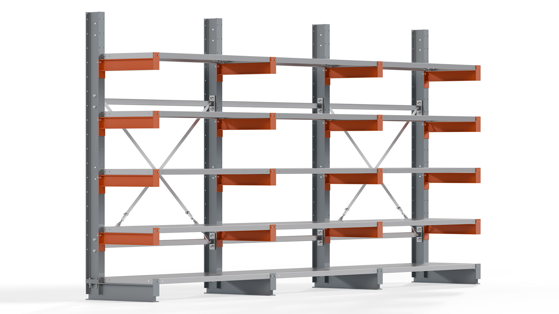 Kragarmregal KARL basic - lackiert - Breite: 384 cm - Höhe: 200 cm - Tiefe: 50 cm - Traglast je Kragarm: 870 kg - einseitig