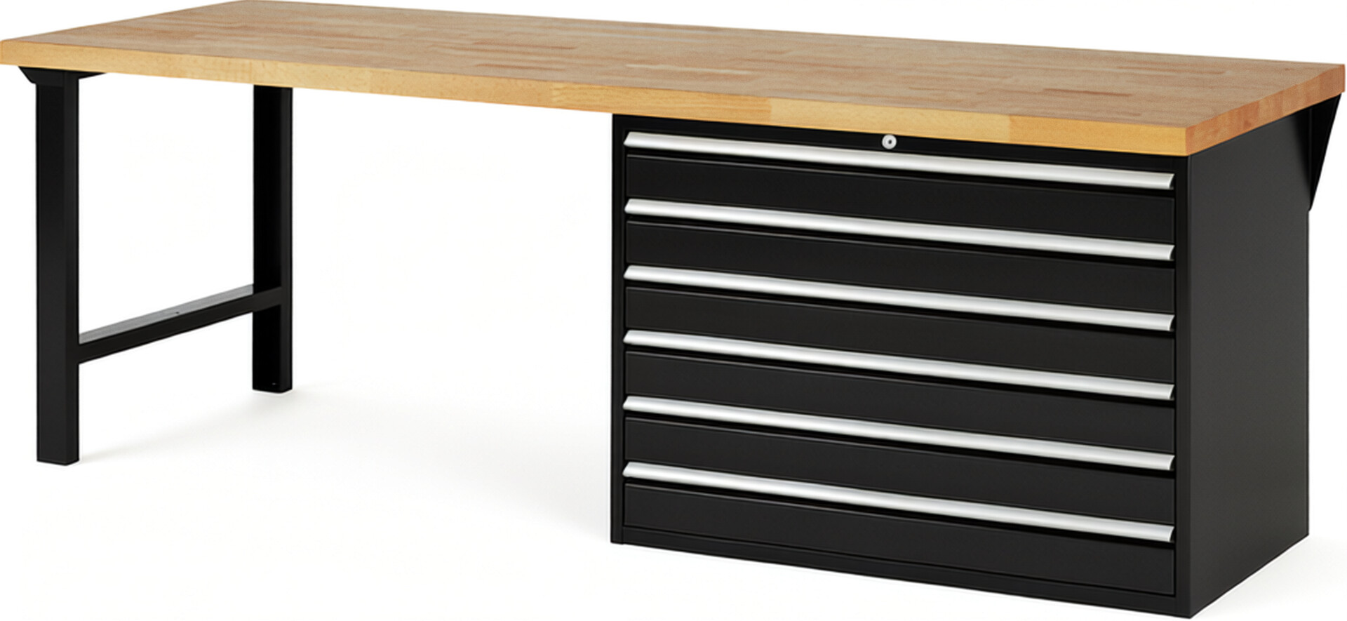 RAU Werkbank schwarz - Breite 250 cm - Tiefe 90 cm - Höhe 89 cm - Buche-Massiv Arbeitsplatte 40 mm