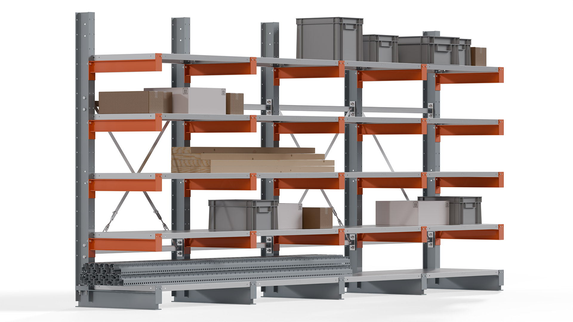 Kragarmregal KARL basic - lackiert - Breite: 400 cm - Höhe: 200 cm - Tiefe: 60 cm - Traglast je Kragarm: 730 kg - einseitig