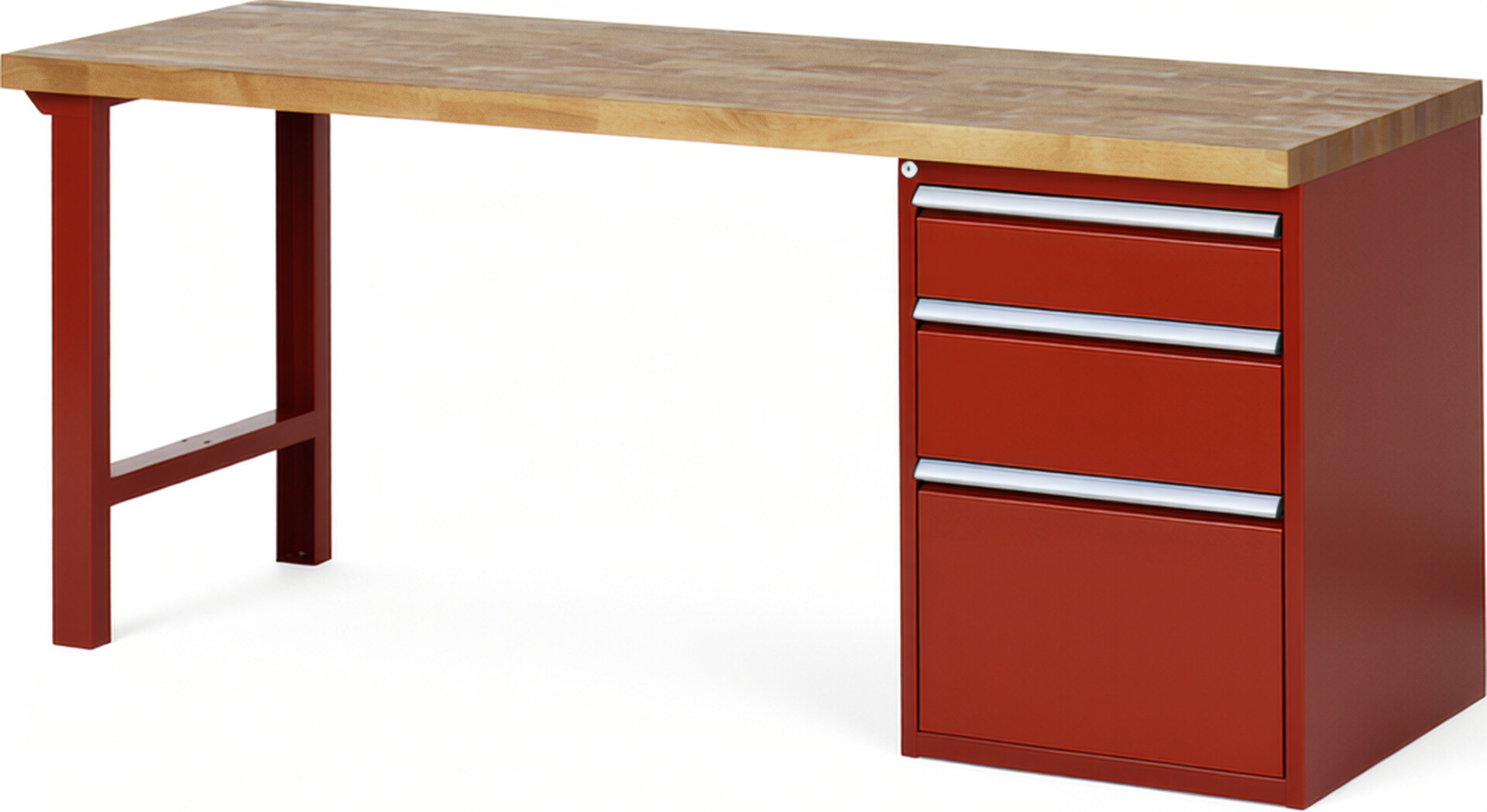 RAU Werkbank rot - Breite 200 cm - Tiefe 70 cm - Höhe 89 cm - Buche-Massiv Arbeitsplatte 40 mm