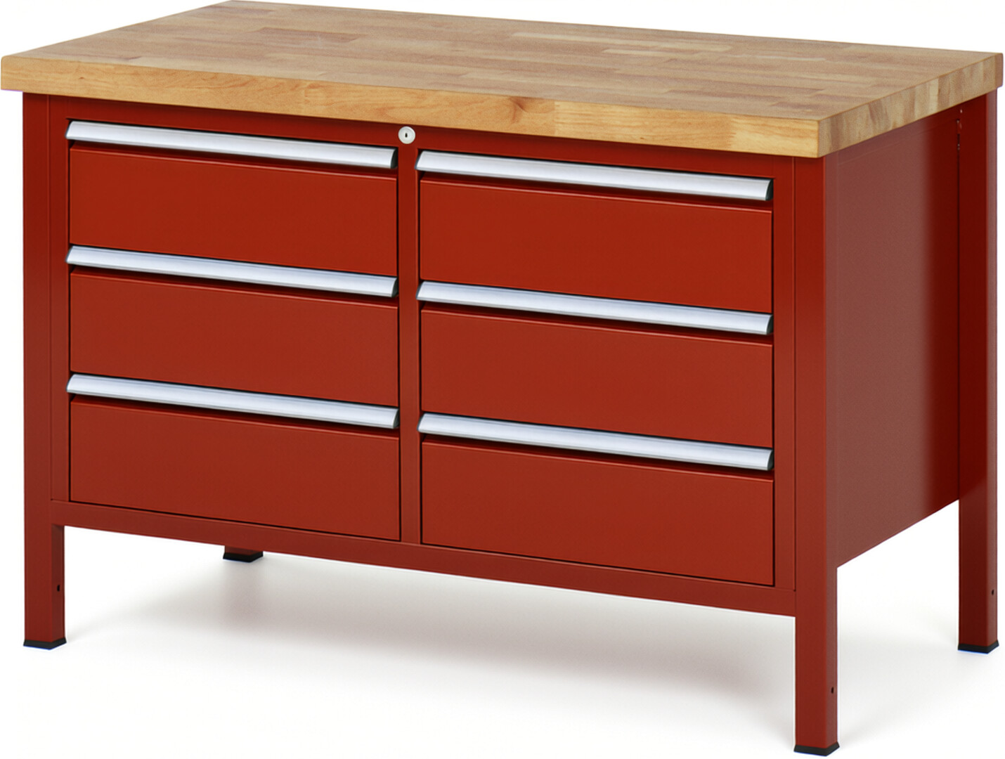 RAU Werkbank rot - Breite 125 cm - Tiefe 70 cm - Höhe 104 cm - Buche-Massiv Arbeitsplatte 40 mm