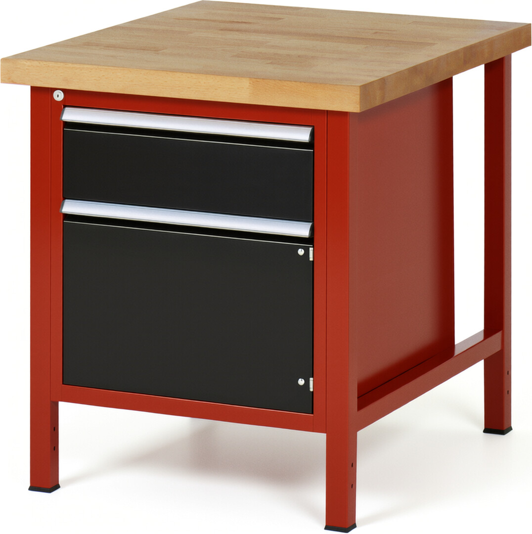 RAU Werkbank rot - schwarz - Breite 75 cm - Tiefe 90 cm - Höhe 84 cm - Buche-Massiv Arbeitsplatte 40 mm