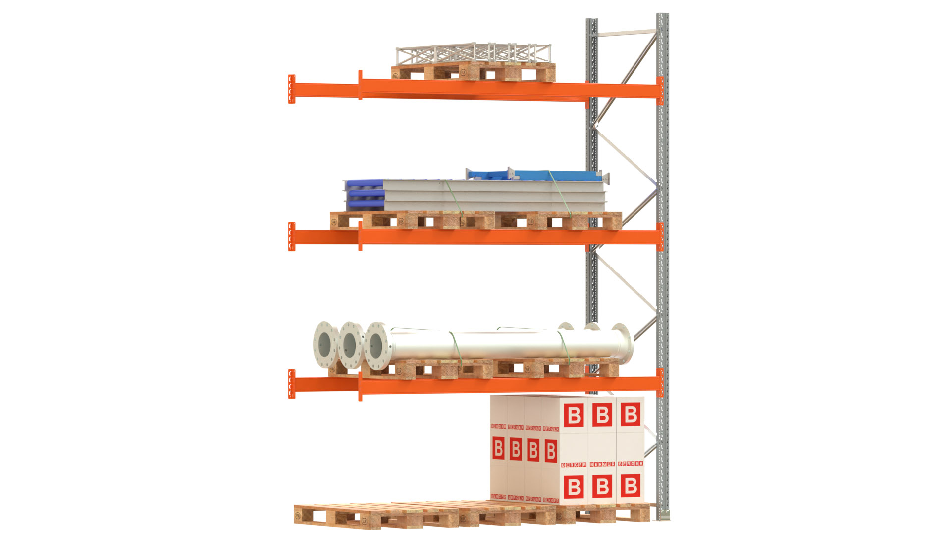 Palettenregal ARTUS - Anbaufeld - Breite 278,5 cm - Höhe 400 cm - Tiefe 110 cm - 3 Träger Ebenen