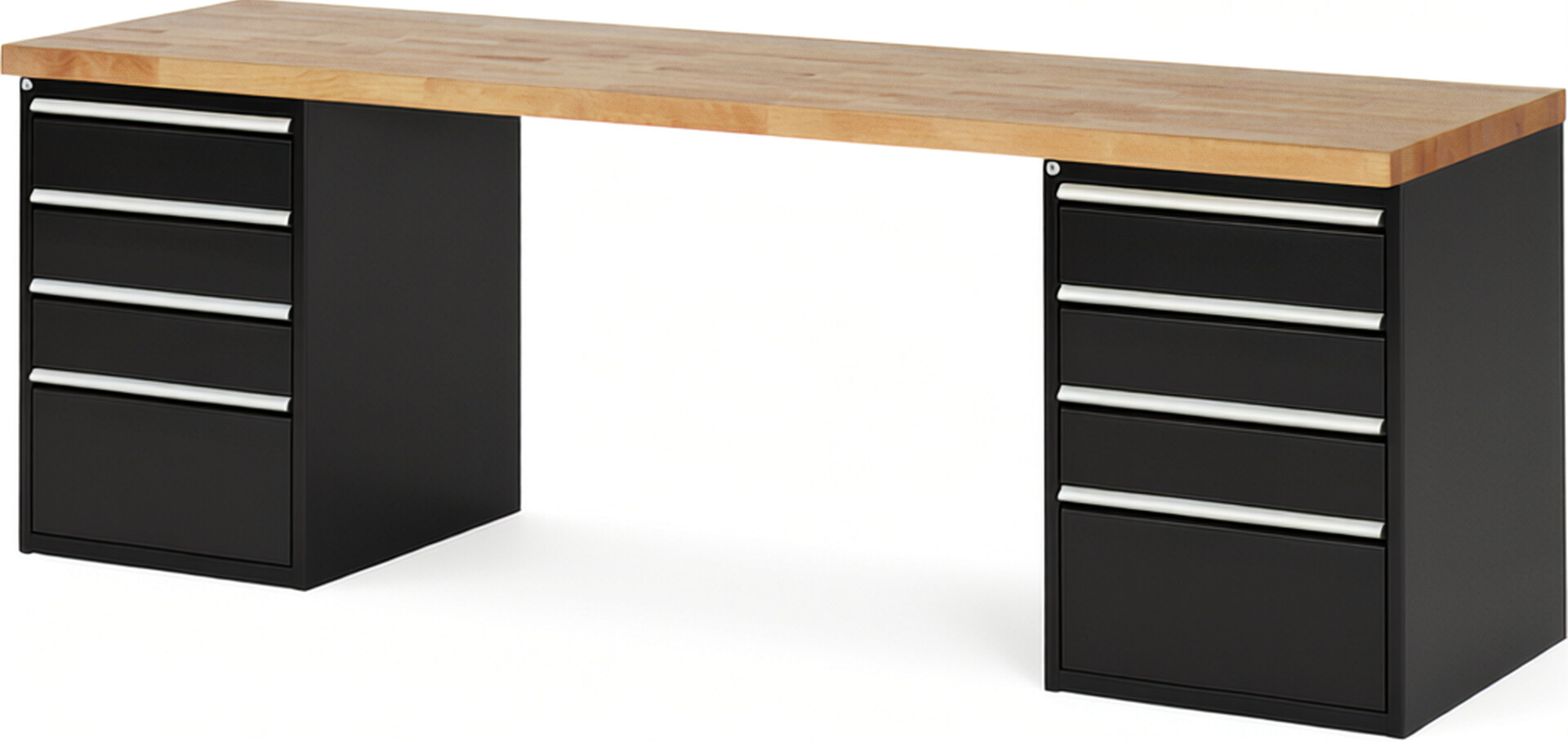 RAU Werkbank schwarz - Breite 250 cm - Tiefe 70 cm - Höhe 89 cm - Buche-Massiv Arbeitsplatte 40 mm