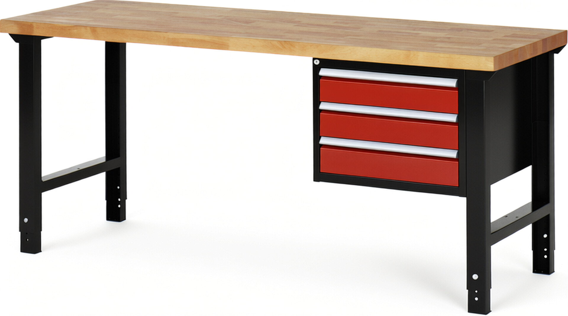 RAU Werkbank schwarz - rot - Breite 200 cm - Tiefe 70 cm - Höhe 114 cm - Buche-Massiv Arbeitsplatte 40 mm