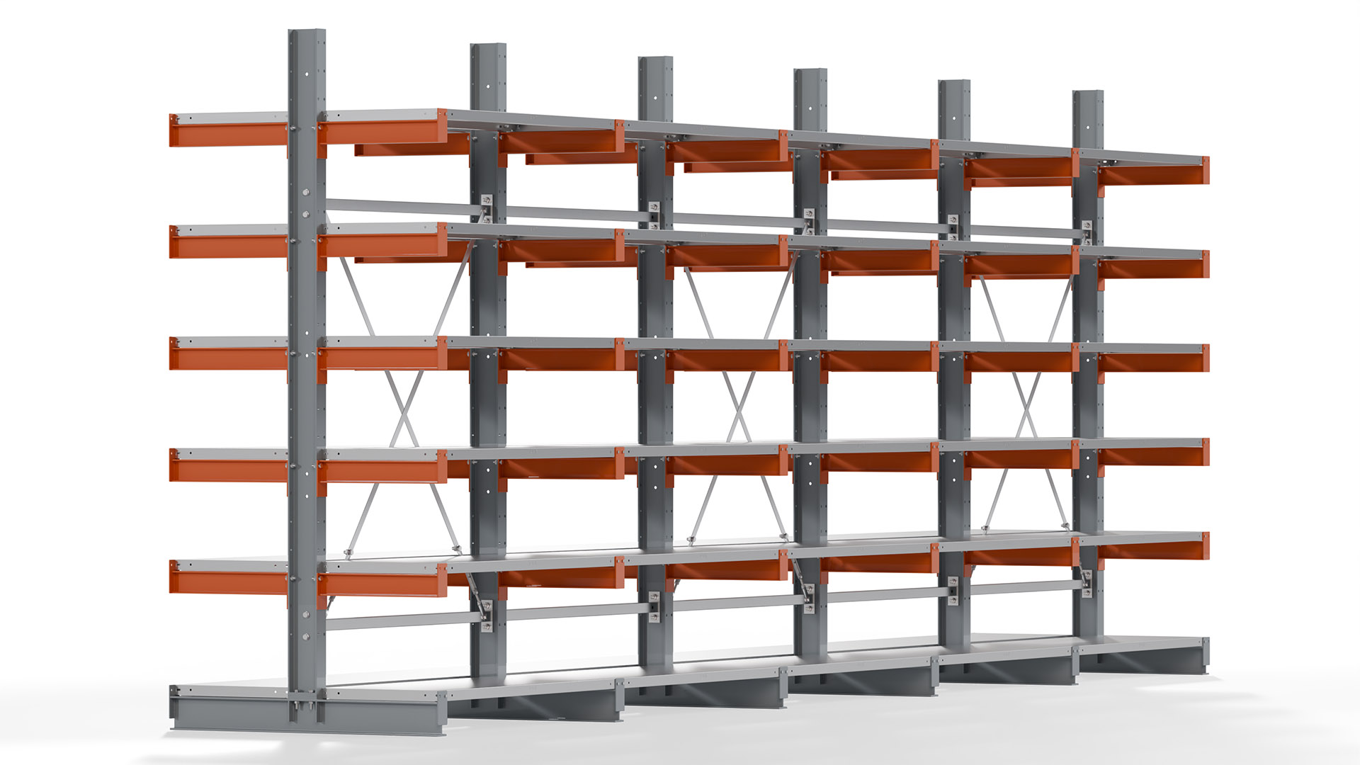 Kragarmregal KARL basic - lackiert - Breite: 640 cm - Höhe: 250 cm - Tiefe: 50 cm - Traglast je Kragarm: 870 kg - beidseitig
