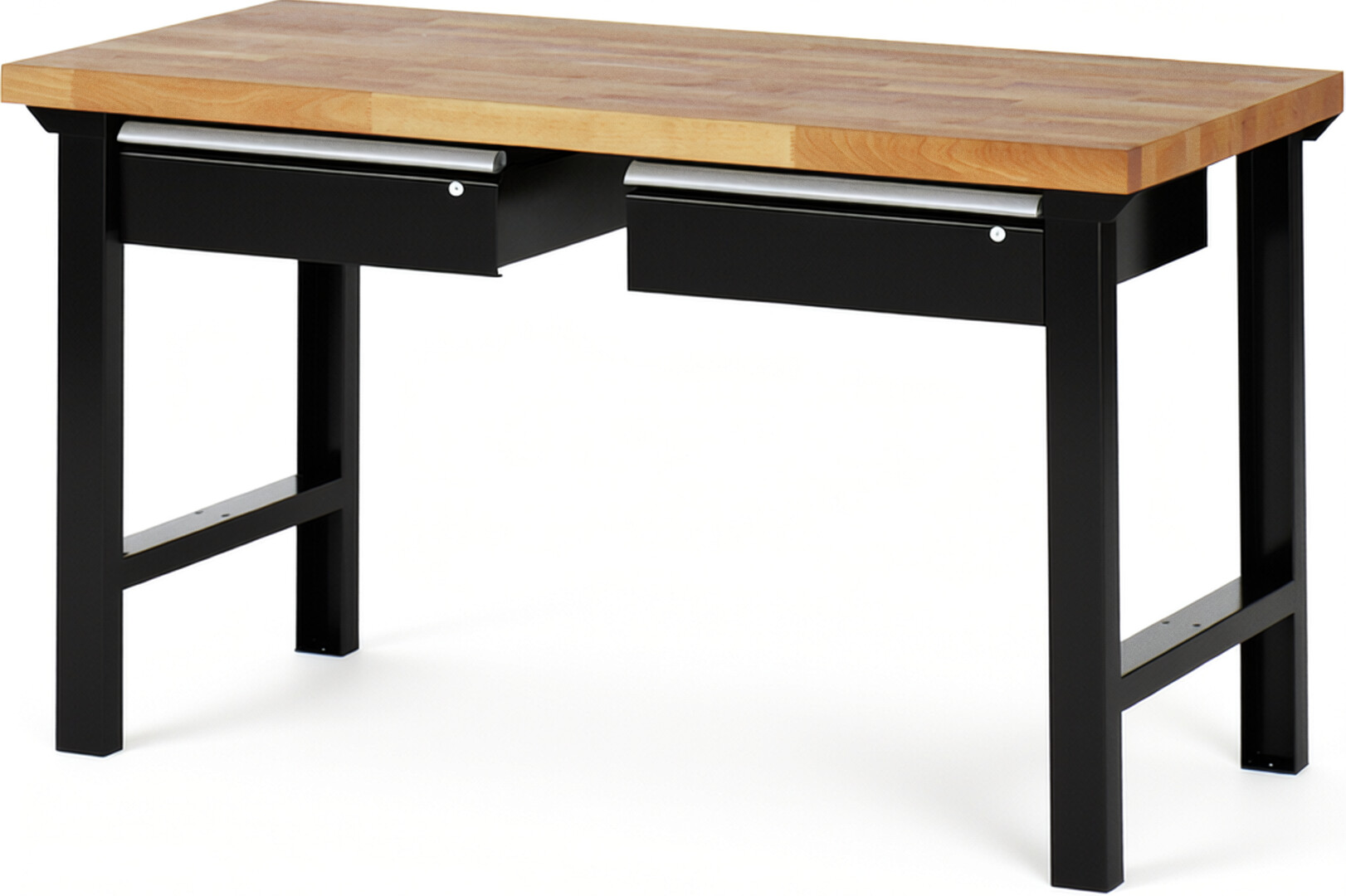 RAU Werkbank schwarz - Breite 150 cm - Tiefe 70 cm - Höhe 84 cm - Buche-Massiv Arbeitsplatte 40 mm