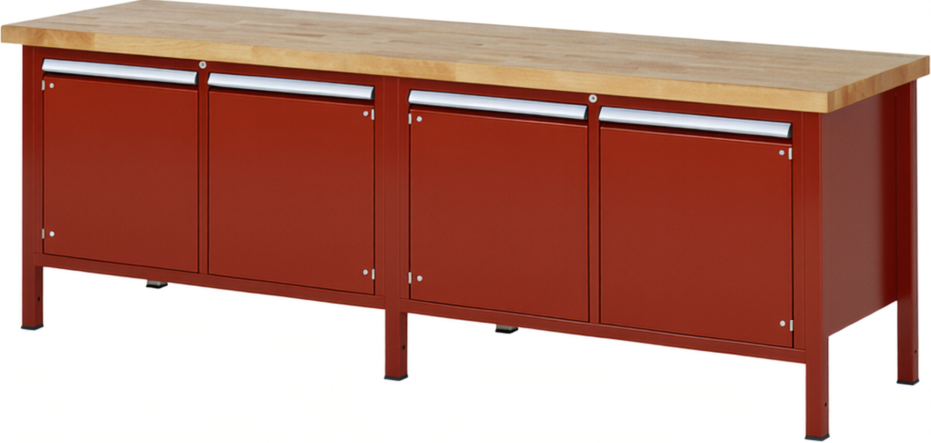 Werkbank Modell 8465 rot, BxTxH 2500x700x840-1040 mm,  Buche-Massiv Arbeitsplatte 40 mm