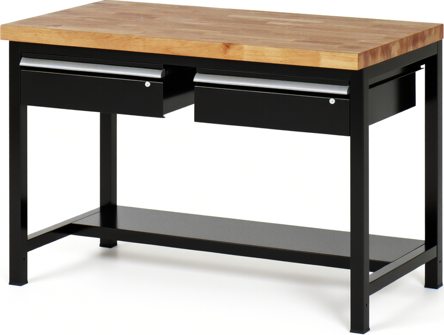 RAU Werkbank schwarz - Breite 125 cm - Tiefe 70 cm - Höhe 104 cm - Buche-Massiv Arbeitsplatte 40 mm