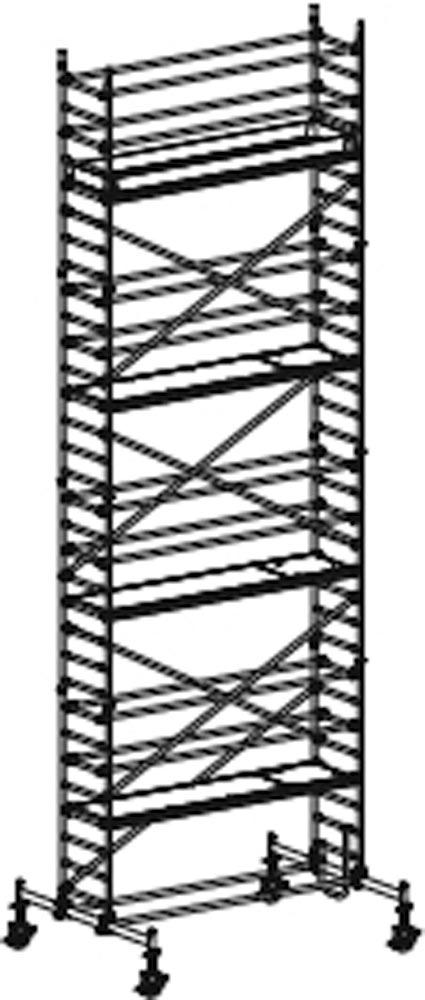 Fahrgerüst, Aluminium, mit Fahrtraverse, Reichhöhe 9,60 m, Standhöhe 7,60 m, Gerüsthöhe 8,82 m, Gewicht 348,4 kg
