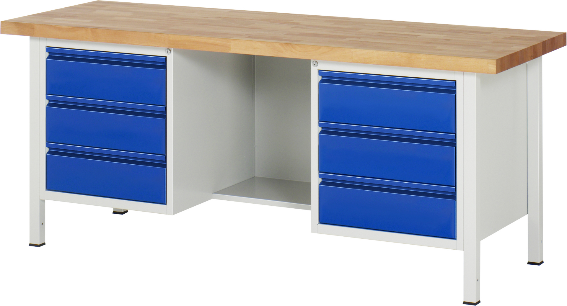 Werkbank - Modell 8554 BASIC,  BxTxH 2000x700x840 mm,  Buche-Massiv Arbeitsplatte 40 mm,  6 Schubladen mit  Auszug 90 %