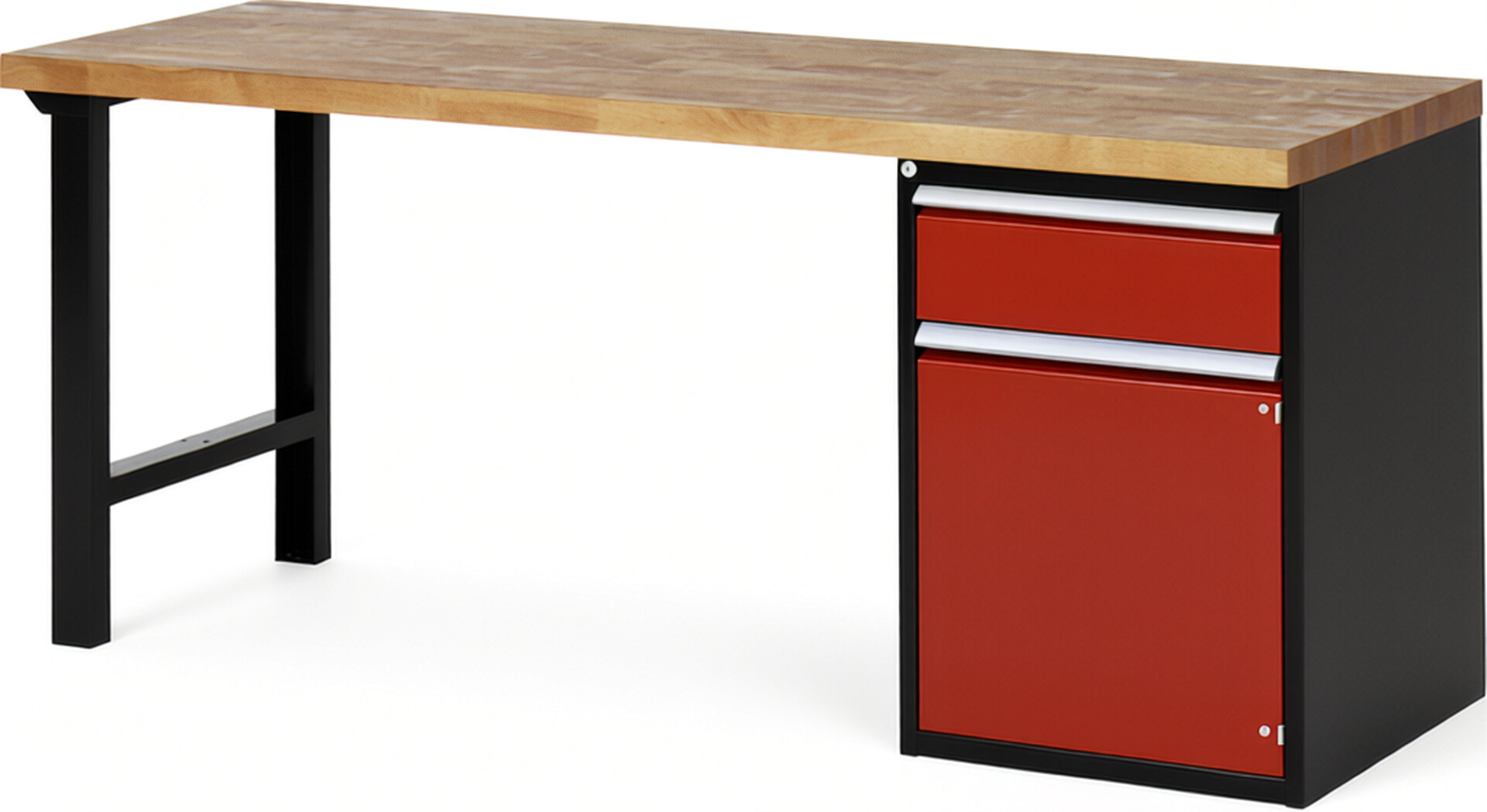 RAU Werkbank schwarz - rot - Breite 200 cm - Tiefe 70 cm - Höhe 84 cm - Buche-Massiv Arbeitsplatte 40 mm