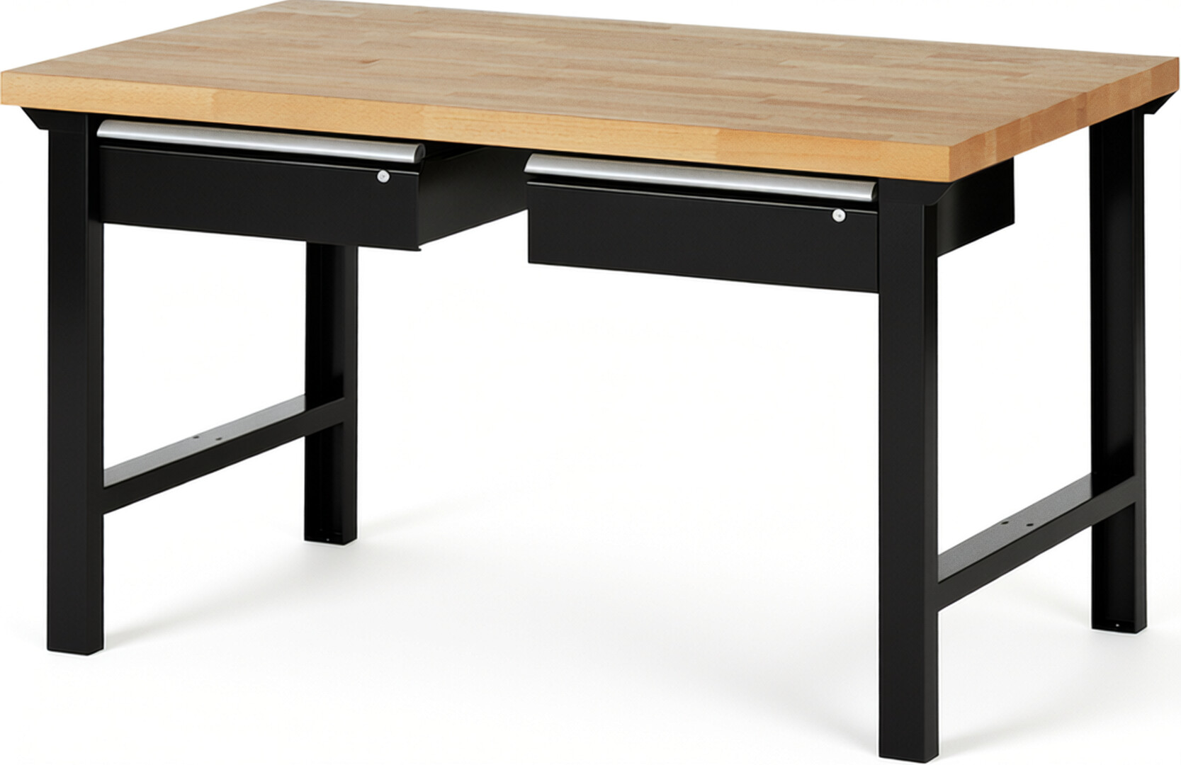 RAU Werkbank schwarz - Breite 150 cm - Tiefe 90 cm - Höhe 84 cm - Buche-Massiv Arbeitsplatte 40 mm