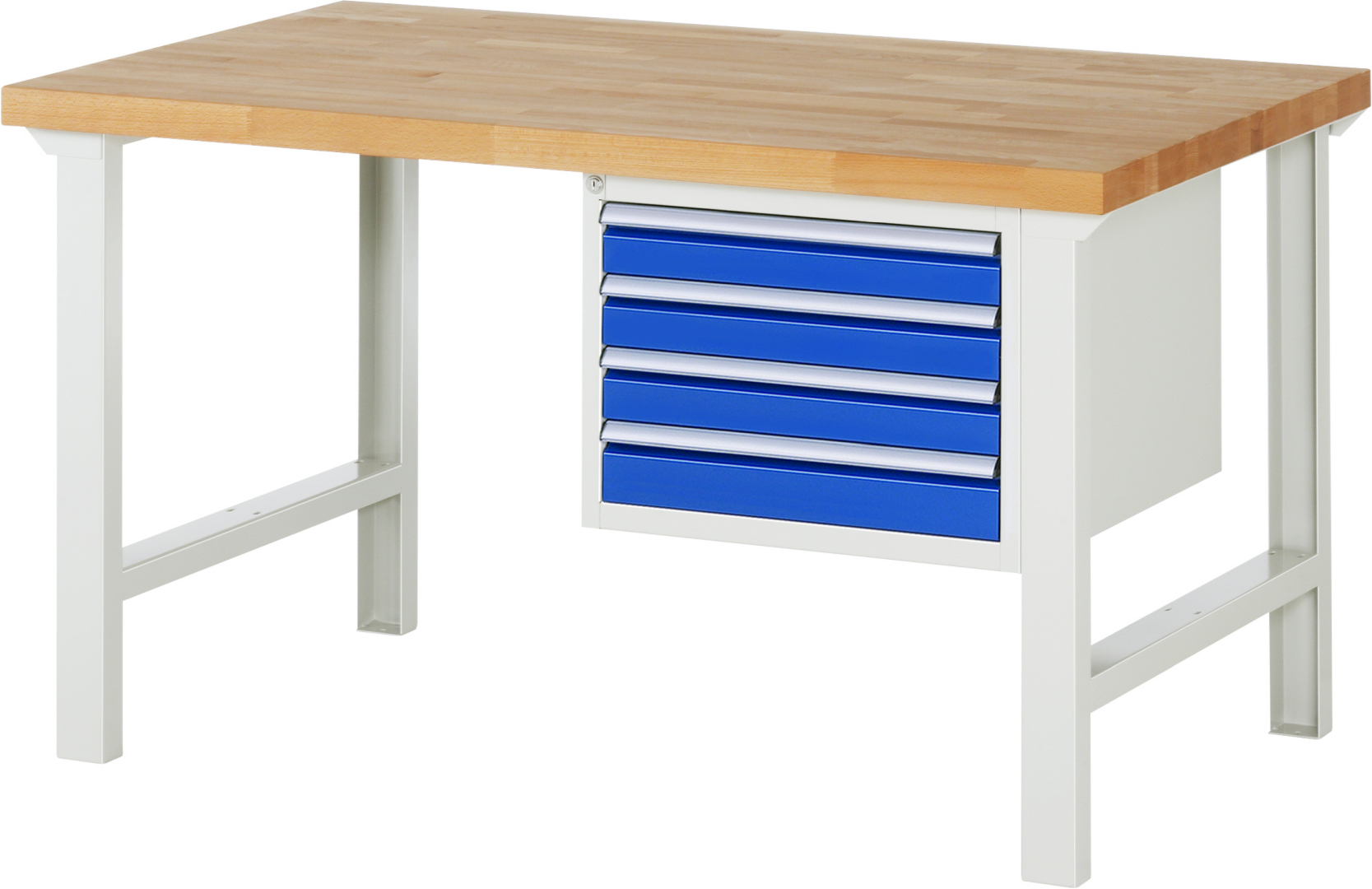 Werkbank Modell 7133 rot - schwarz, BxTxH 1500x900x840 mm,  Buche-Massiv Arbeitsplatte 40 mm,  4 Schubladen mit  Auszug 90 %