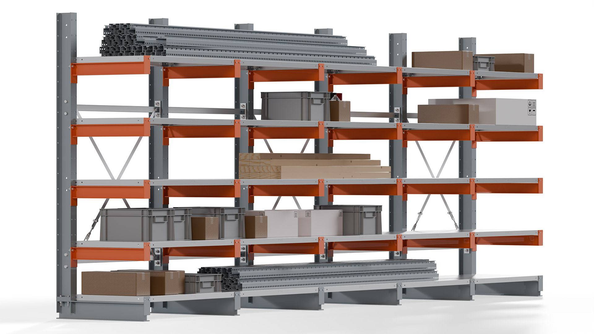 Kragarmregal KARL basic - lackiert - Breite: 500 cm - Höhe: 200 cm - Tiefe: 60 cm - Traglast je Kragarm: 730 kg - einseitig