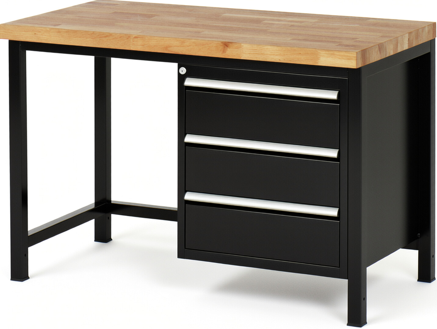 RAU Werkbank schwarz - Breite 125 cm - Tiefe 70 cm - Höhe 104 cm - Buche-Massiv Arbeitsplatte 40 mm