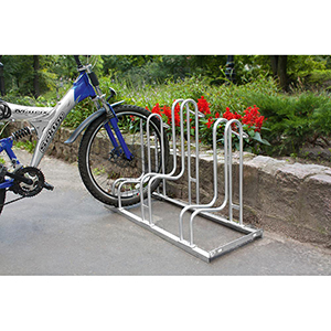 Fahrradständer - Standparker, Stahl verzinkt, einseitige Radeinstellung, Radabstand 350 mm, Hoch-/Tiefstellung, 3er Stand, Länge 1050 mm