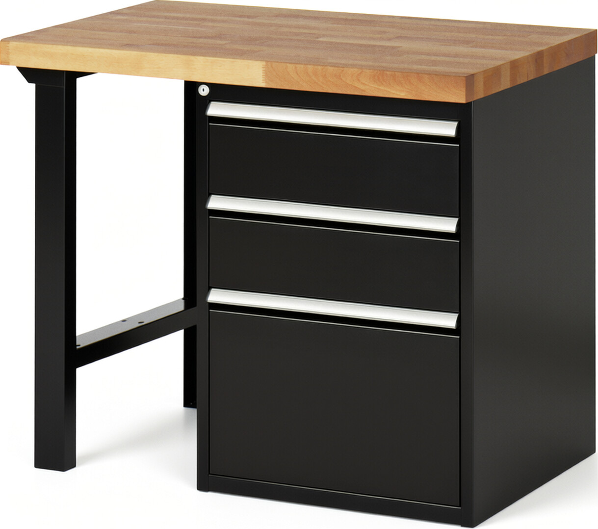 RAU Werkbank schwarz - Breite 100 cm - Tiefe 70 cm - Höhe 84 cm - Buche-Massiv Arbeitsplatte 40 mm