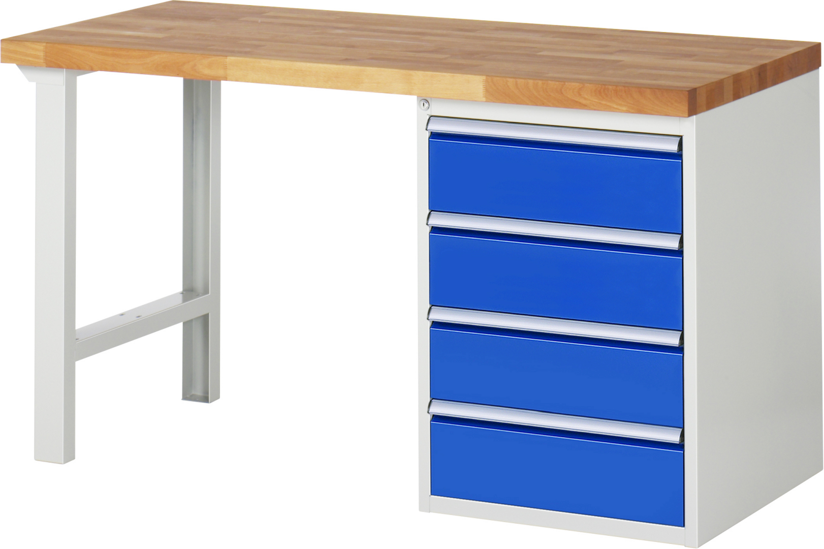 Werkbank Modell 7509 schwarz, BxTxH 1500x900x840 mm,  Buche-Massiv Arbeitsplatte 40 mm,  4 Schubladen mit  Vollauszug 100 % und  SoftClosing