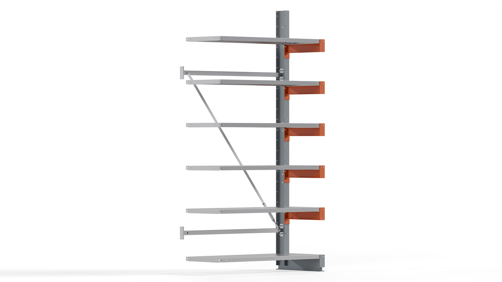 Kragarmregal KARL basic - Anbaufeld - Breite: 128 cm - Höhe: 250 cm - Tiefe: 62 cm - Traglast je Arm: 870 kg - einseitig