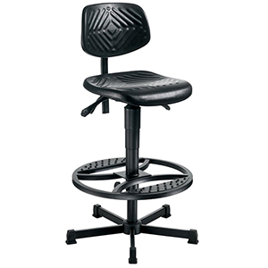Arbeitsstuhl, Sitz- und Rückenlehne PU-Schaum, mit Fußring und Gleitern Sitz Höhe 570-820 mm