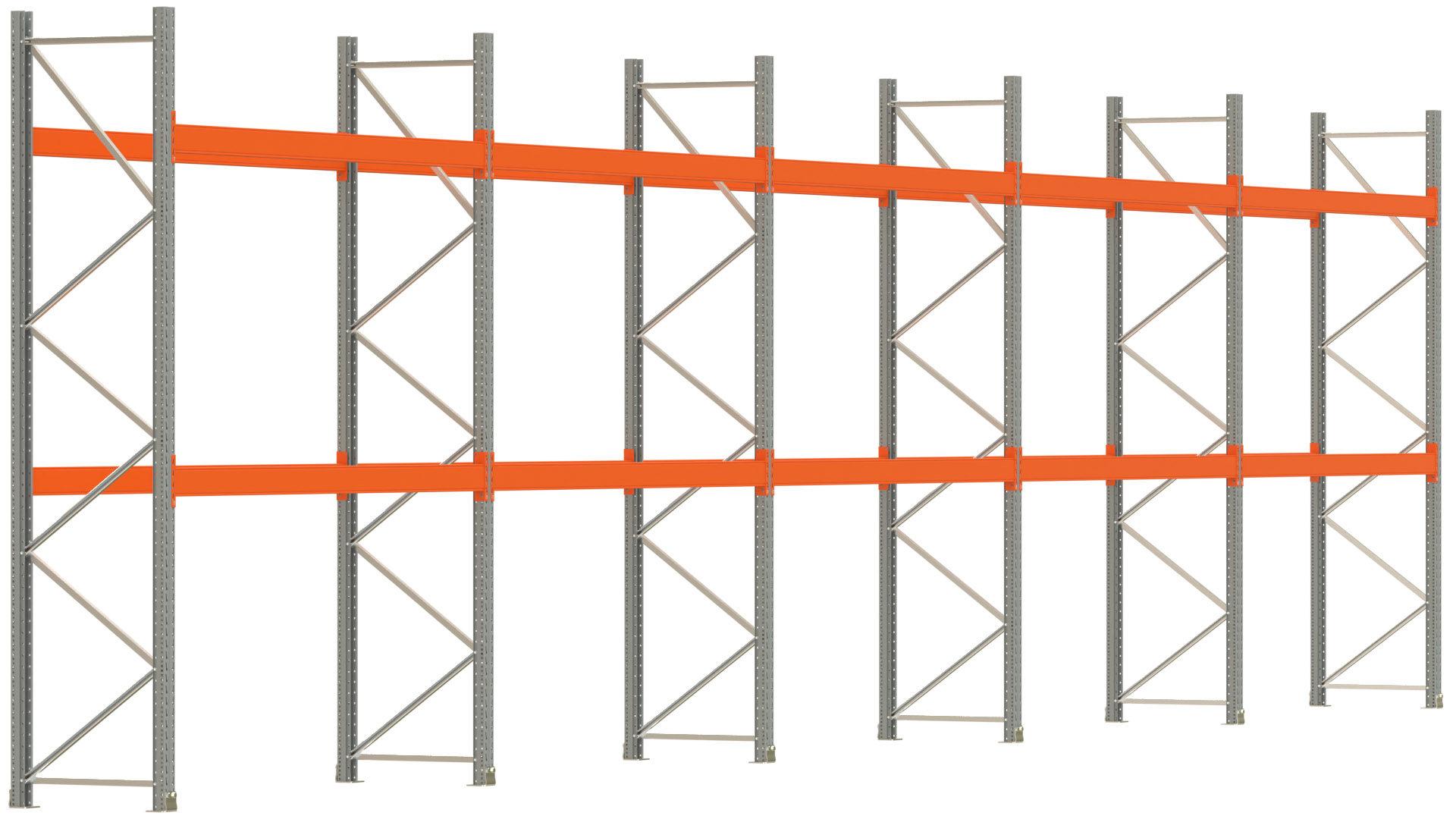 Palettenregal ARTUS - Breite 1401 cm - Höhe 350 cm - Tiefe 80 cm - 2 Träger-Ebenen - max. Fachlast 3000 kg - 30 Palettenstellplätze