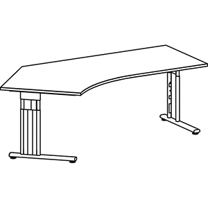 PC-Schreibtisch, BxTxH 2166x1131x680-820 mm, links 800 mm, höhenverstellbar, Platte ahorn, C-Fuß-Gestell silber
