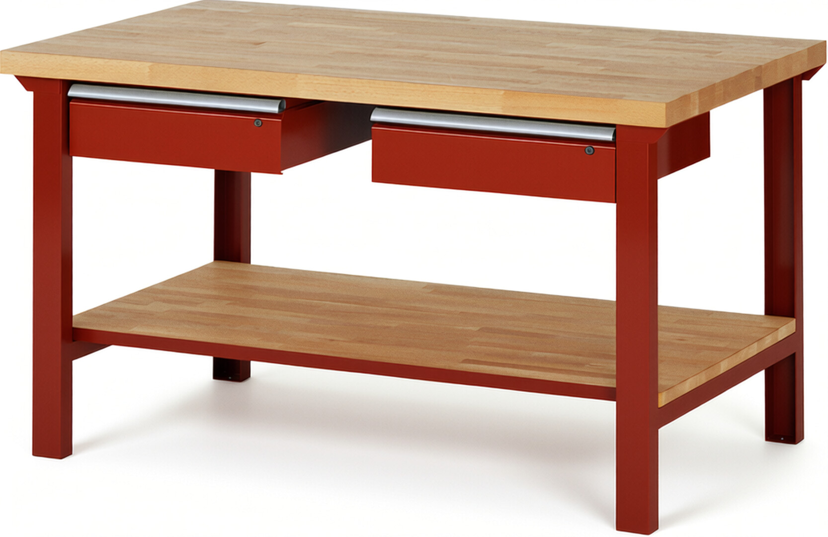 RAU Werkbank rot - Breite 150 cm - Tiefe 90 cm - Höhe 84 cm - Buche-Massiv Arbeitsplatte 40 mm