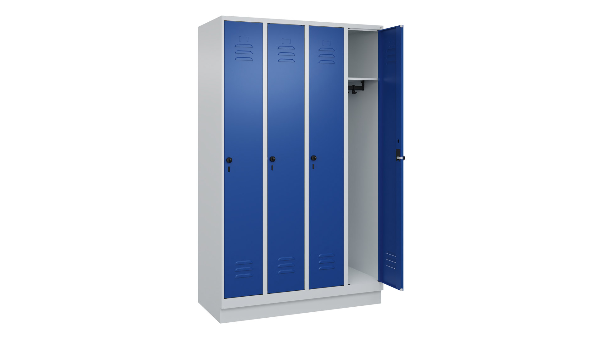 Spind - Garderobenschrank, Breite 120 cm, Höhe 195 cm, Tiefe 50 cm, 4 Abteile