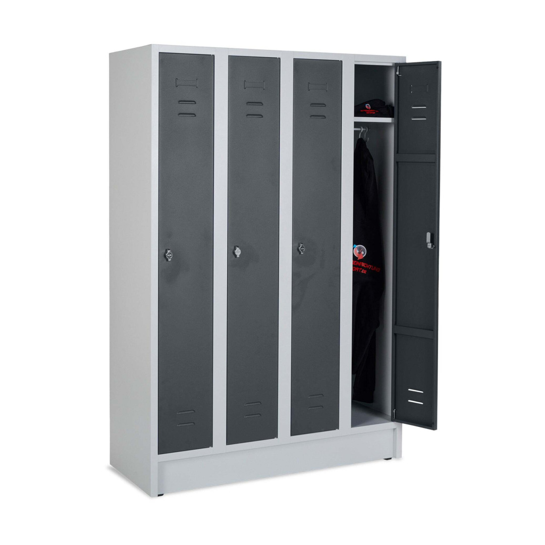 Kleiderspind, 4 Abteile, Abteilbreite 300 mm, Höhe 180 cm, Breite 120 cm, RAL 7035 Lichtgrau / RAL 7016 Anthrazitgrau