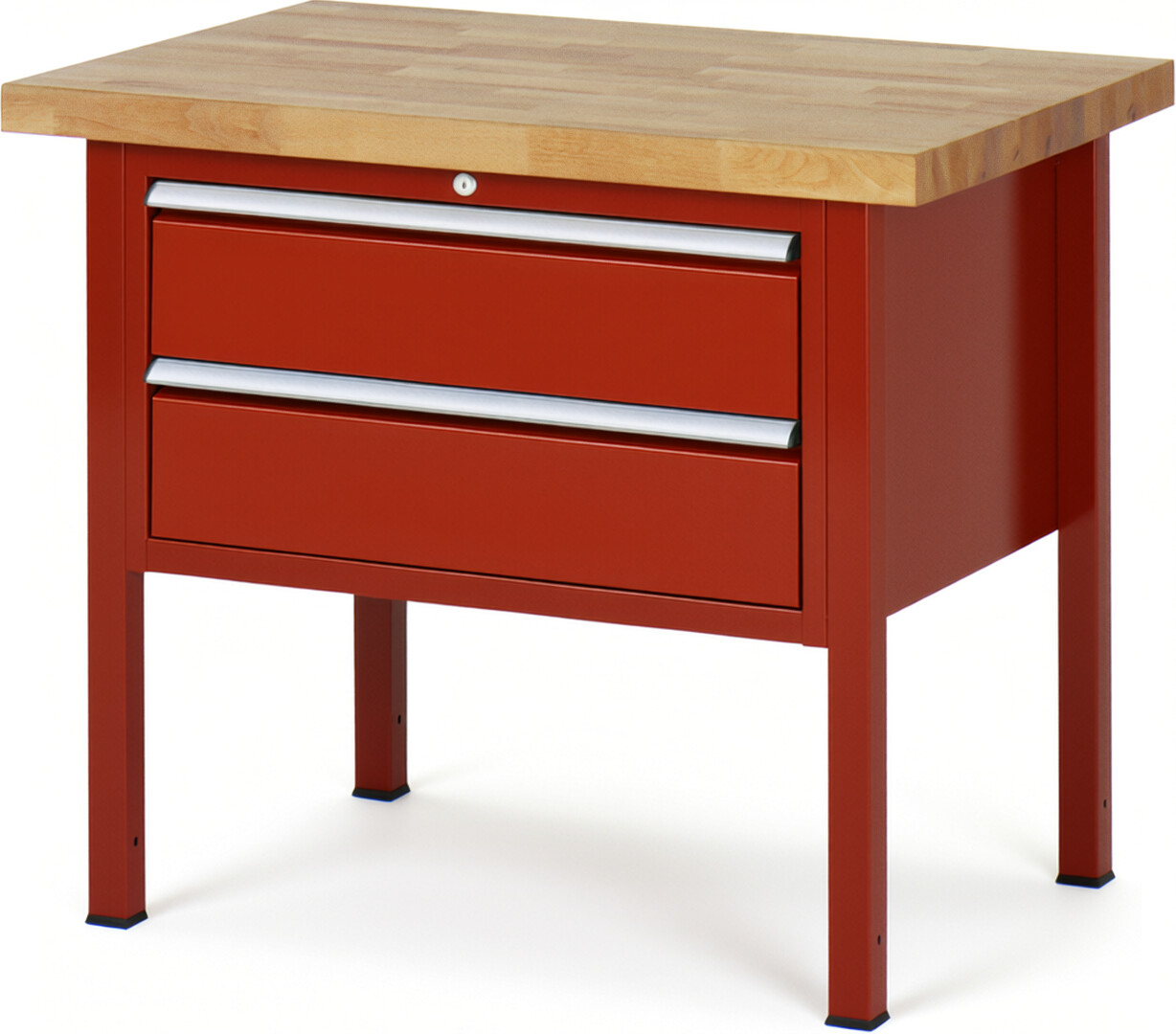 Werkbank Modell 8225 rot, BxTxH 1000x700x840-1040 mm,  Buche-Massiv Arbeitsplatte 40 mm,  2 Schubladen mit  Vollauszug 100 % und  SoftClosing