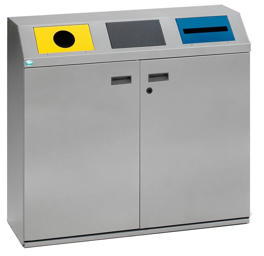 Wertstoffsammelstation, 3-Fach Einwurf (3x80 l), BxTxH 1080x375x975 mm, Farbe silber