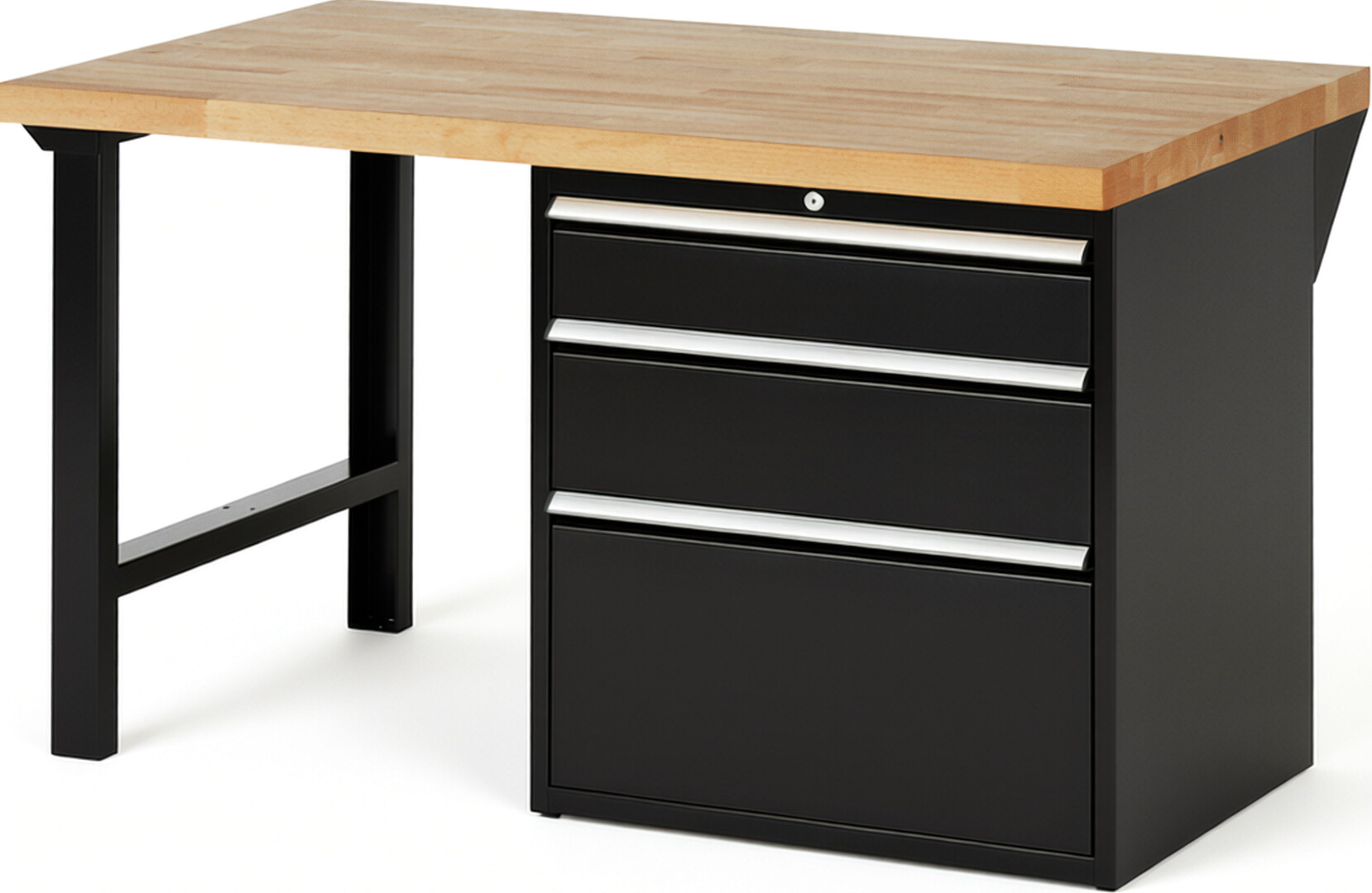 RAU Werkbank schwarz - Breite 150 cm - Tiefe 90 cm - Höhe 84 cm - Buche-Massiv Arbeitsplatte 40 mm