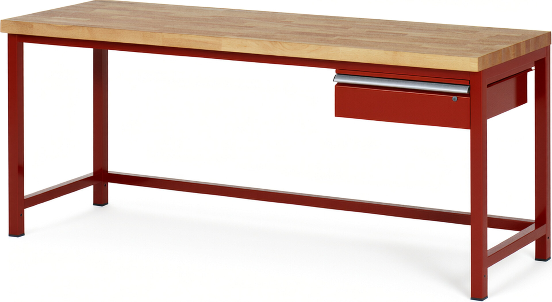 Werkbank Modell 8001 rot, BxTxH 2000x700x840-1040 mm,  Buche-Massiv Arbeitsplatte 40 mm,  1 Schublade mit  Auszug 90 %