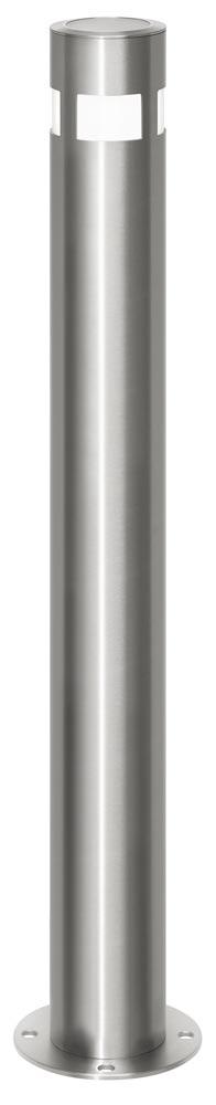 Edelstahl-Sperrpfosten, mit Bodenplatte zum Aufdübeln, Funktion Leuchtkopf/Solar, D 102 mm, Höhe ü.Flur 900 mm