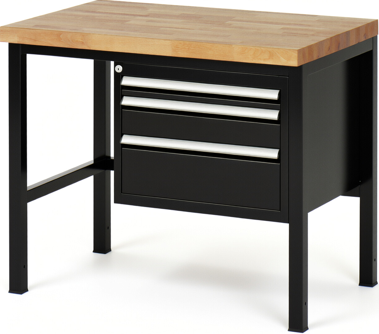 RAU Werkbank schwarz - Breite 100 cm - Tiefe 70 cm - Höhe 104 cm - Buche-Massiv Arbeitsplatte 40 mm