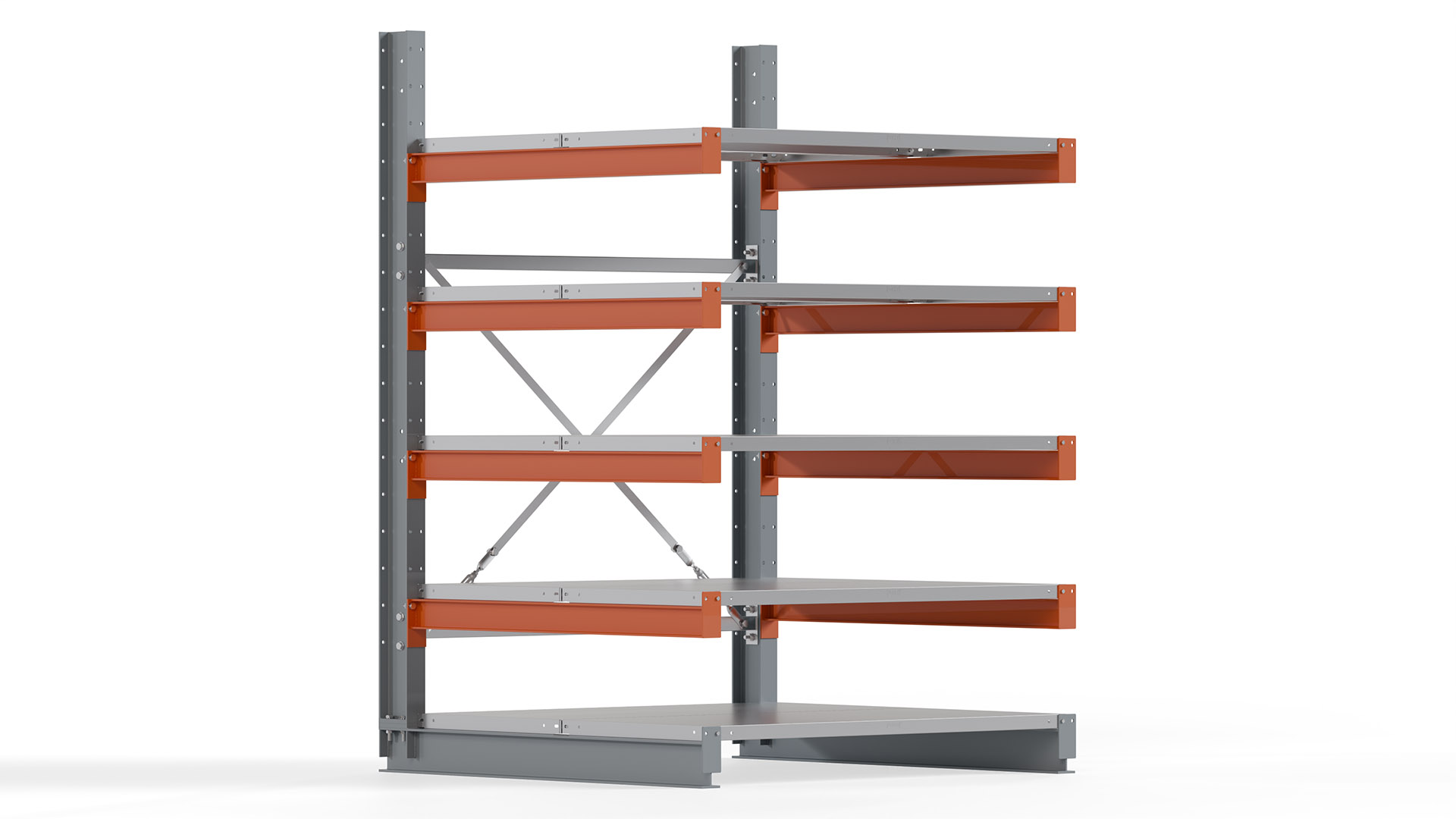 Kragarmregal KARL basic - lackiert - Breite: 128 cm - Höhe: 200 cm - Tiefe: 120 cm - Traglast je Kragarm: 370 kg - einseitig