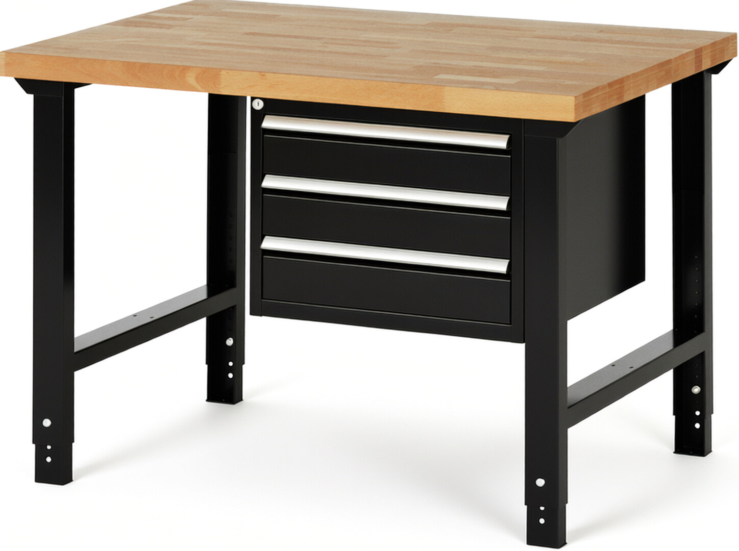 RAU Werkbank schwarz - Breite 125 cm - Tiefe 90 cm - Höhe 114 cm - Buche-Massiv Arbeitsplatte 40 mm