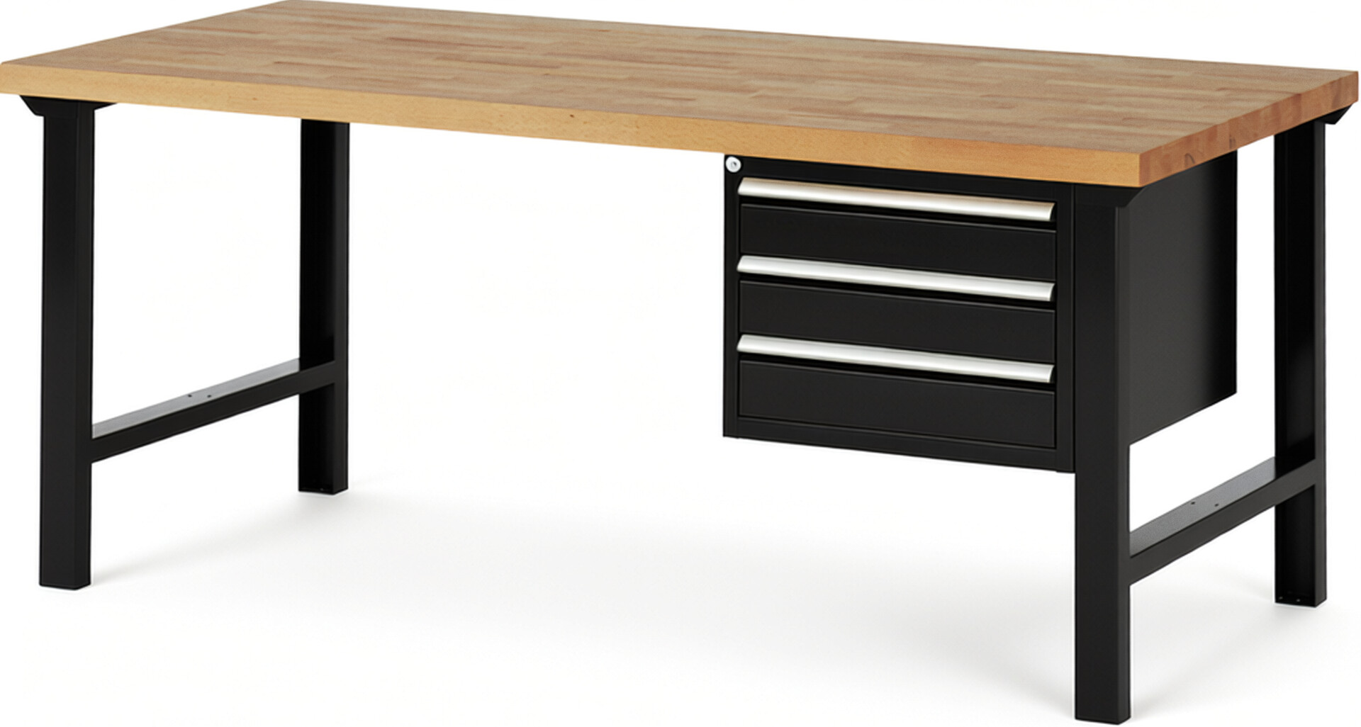 RAU Werkbank schwarz - Breite 200 cm - Tiefe 90 cm - Höhe 84 cm - Buche-Massiv Arbeitsplatte 40 mm