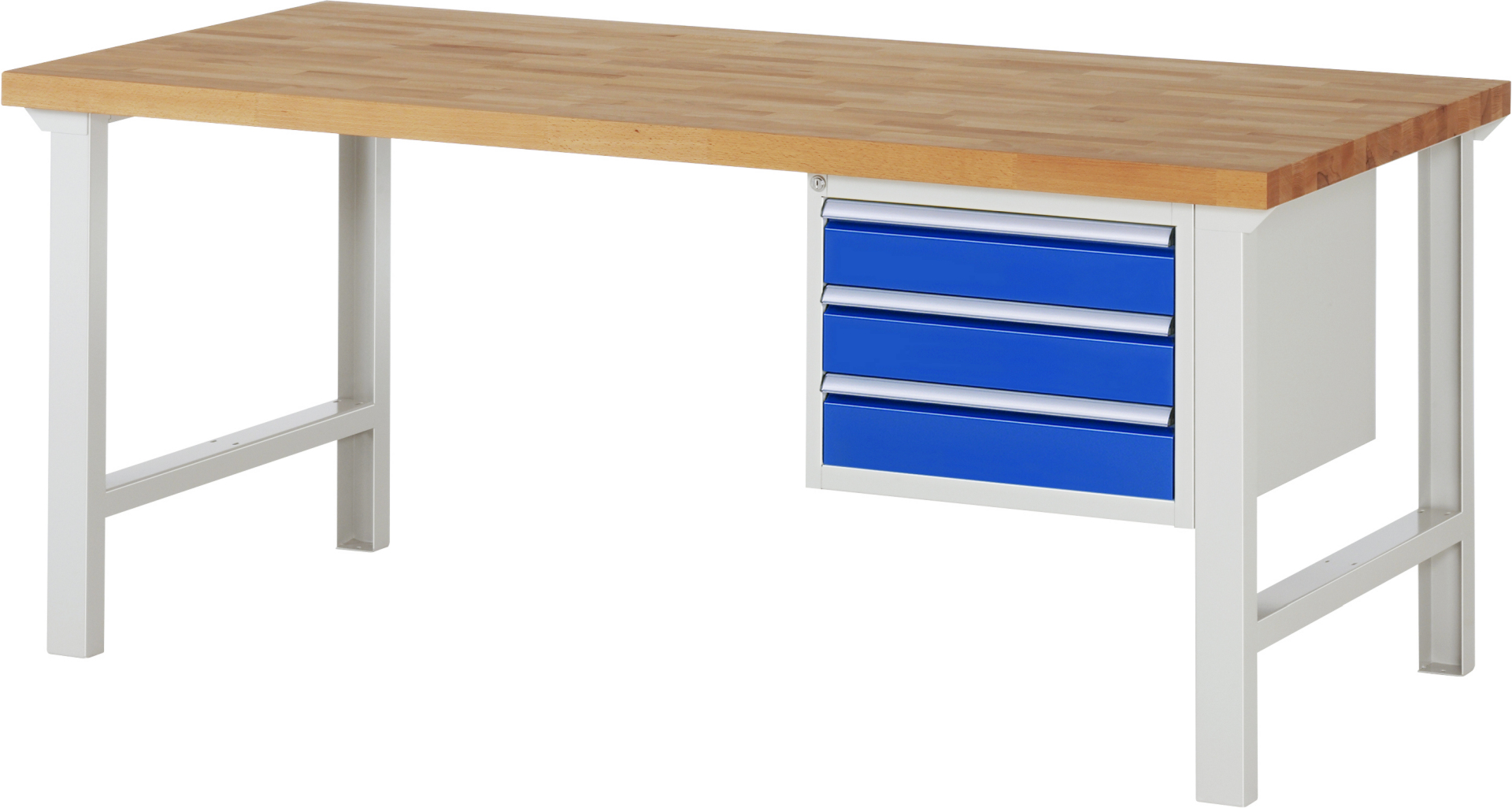 Werkbank Modell 7127 rot - schwarz, BxTxH 2000x900x840 mm,  Buche-Massiv Arbeitsplatte 40 mm,  3 Schubladen mit  Vollauszug 100 % und  SoftClosing