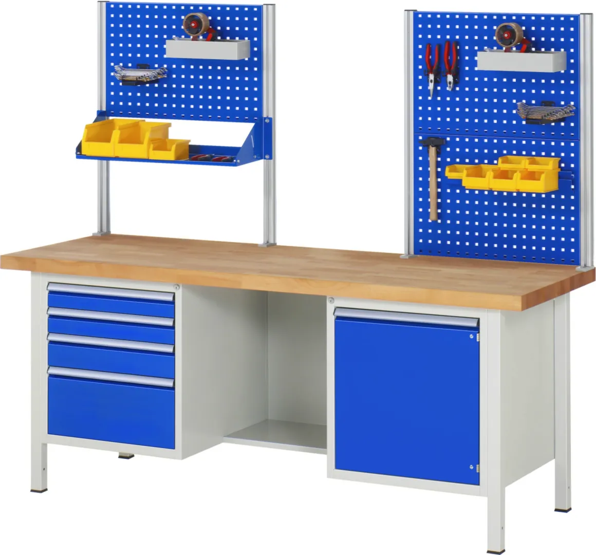 Werkbank Modell 8480,  BxTxH 1500x900x840 mm,  Buche-Massiv Arbeitsplatte 40 mm,  10 Schubladen mit  Auszug 90 %