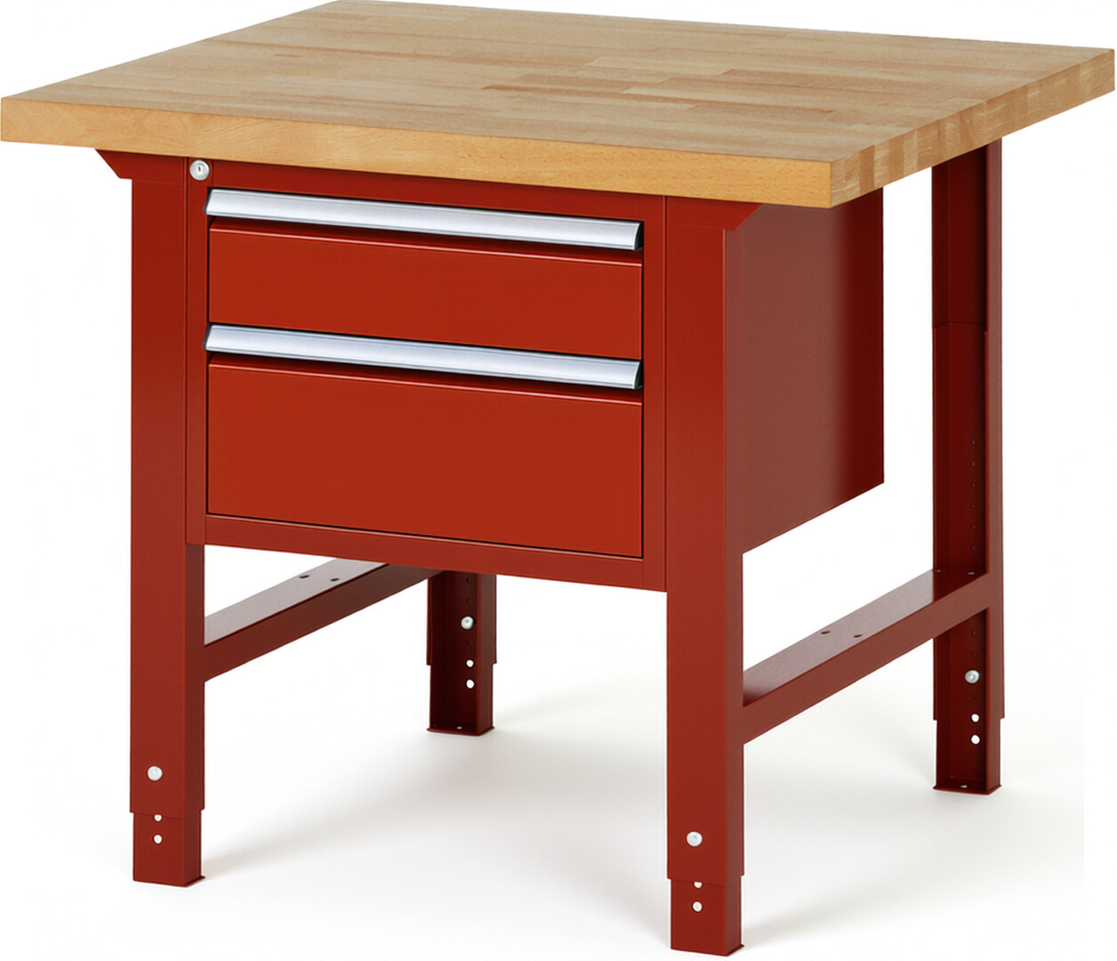 RAU Werkbank rot - Breite 100 cm - Tiefe 90 cm - Höhe 114 cm - Buche-Massiv Arbeitsplatte 40 mm