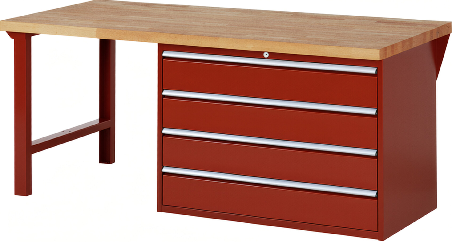 RAU Werkbank rot - Breite 200 cm - Tiefe 90 cm - Höhe 89 cm - Buche-Massiv Arbeitsplatte 40 mm